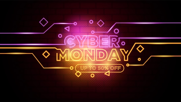 Cyber maandag neon teken achtergrond Premium Vector
