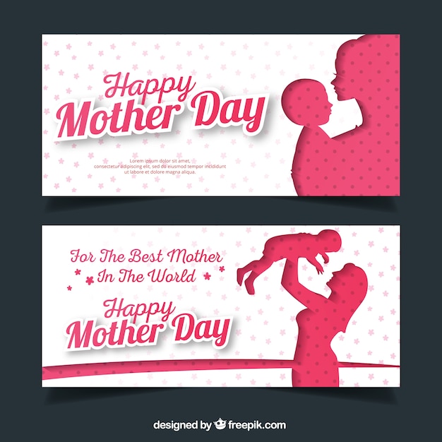 Dag fantastic moeder banners met silhouetten Gratis Vector