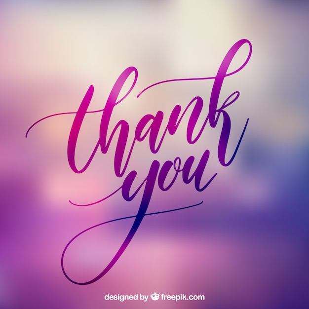 Dank u belettering met onscherpe achtergrond Gratis Vector