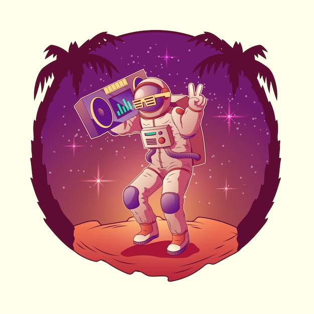 Dansende astronaut of ruimtevaarder karakter in ruimtepak en zonnebril Gratis Vector