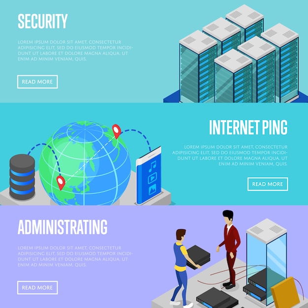 Data cloud beveiliging en administratie baner webset Premium Vector