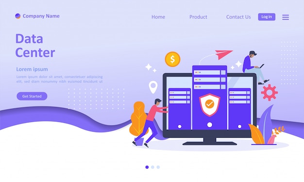 Datacenter cloud computing-bestemmingspagina Premium Vector