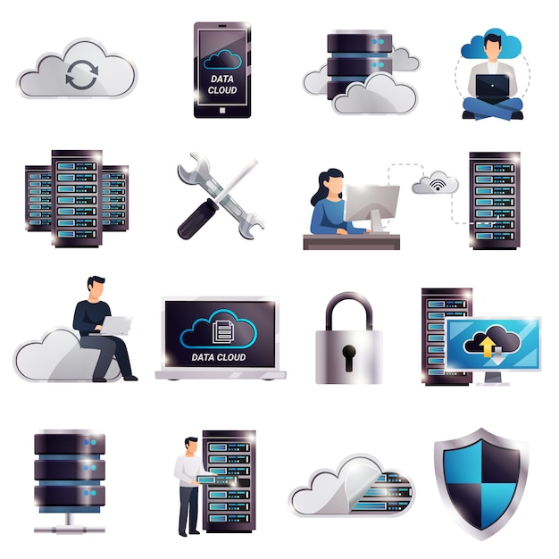 Datacenter hosting server cloud set Gratis Vector