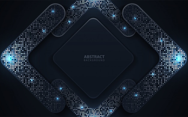 De abstracte donkerblauwe document overlappingsachtergrond met schittert decoratie Premium Vector