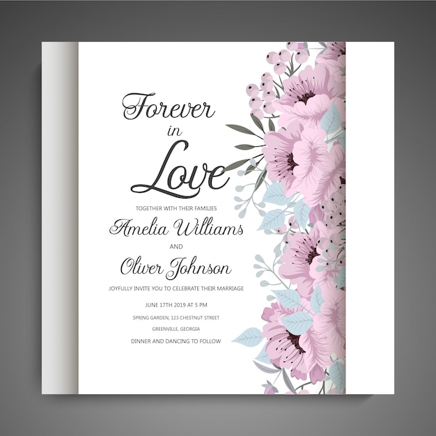 De bloemen elegante huwelijksuitnodiging nodigt kaartvector uit Gratis Vector