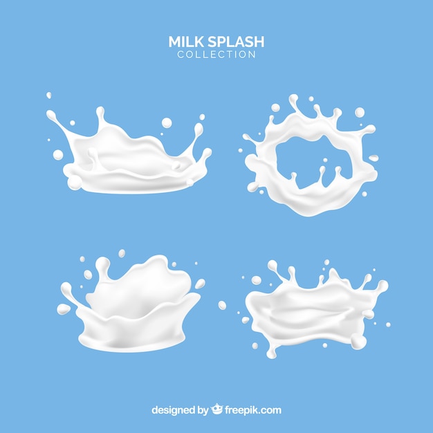 De melk bespat inzameling in 3d stijl Gratis Vector