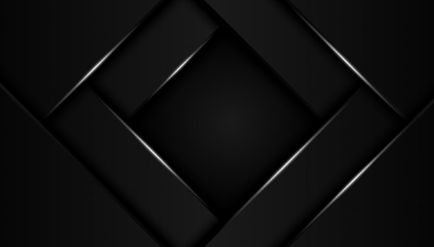 De moderne 3d-geometrie vormt zwarte lijnen met zilveren randen op een donkere achtergrond Premium Vector