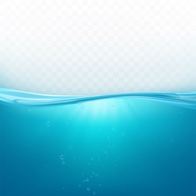 De oppervlakte van de watergolf, vloeibaar oceaallijn of overzees onderwaterniveau met luchtbellenachtergrond, blauwe verse aqua in motie Gratis Vector