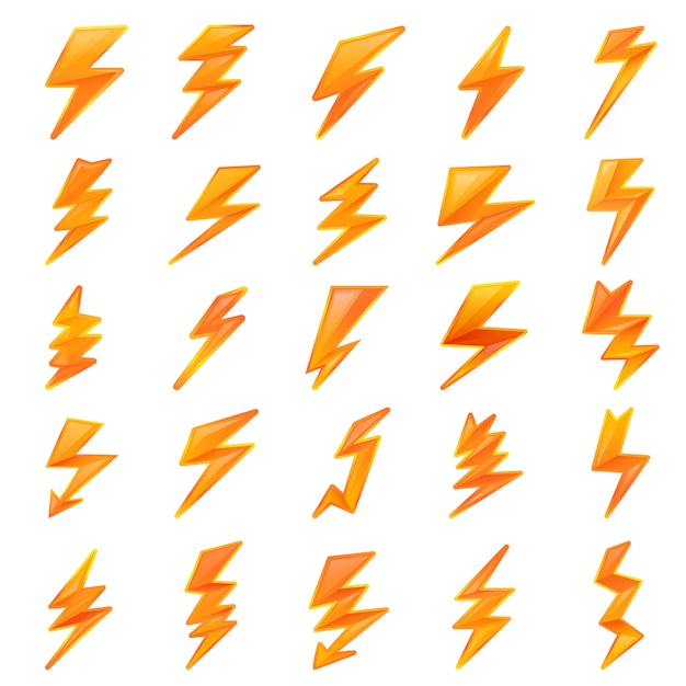 De reeks van de bliksembout, beeldverhaalstijl Premium Vector