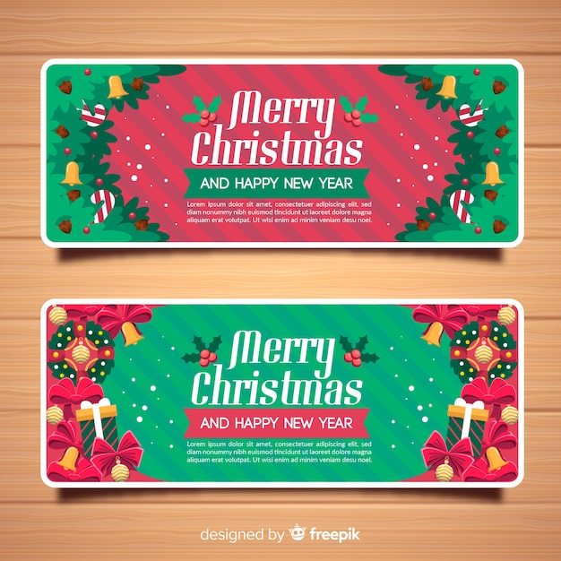 Decoratieve platte kerst banners Gratis Vector