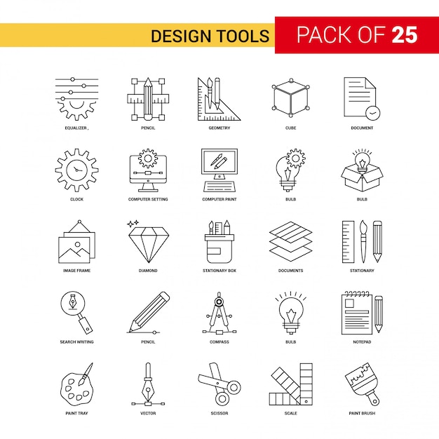 Design tools black line icon - 25 zakelijke overzicht icon set Gratis Vector