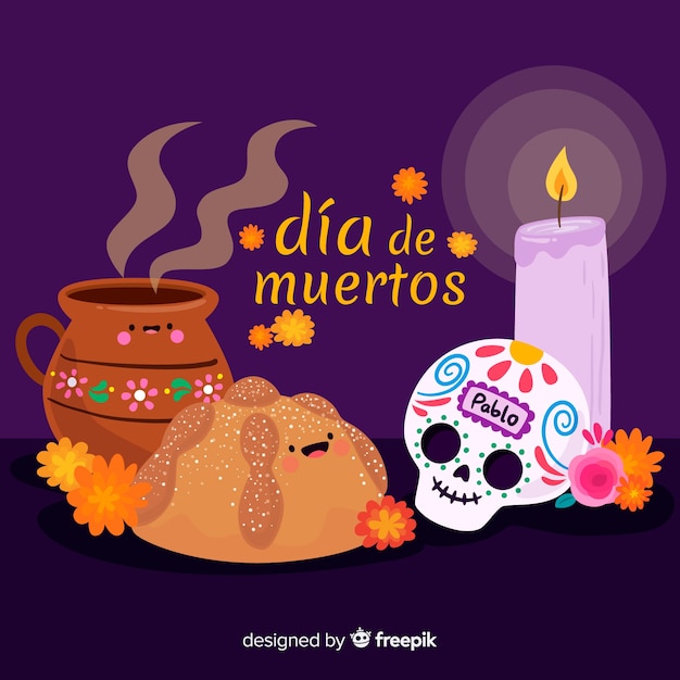 Dia de muertos achtergrond in plat ontwerp Gratis Vector