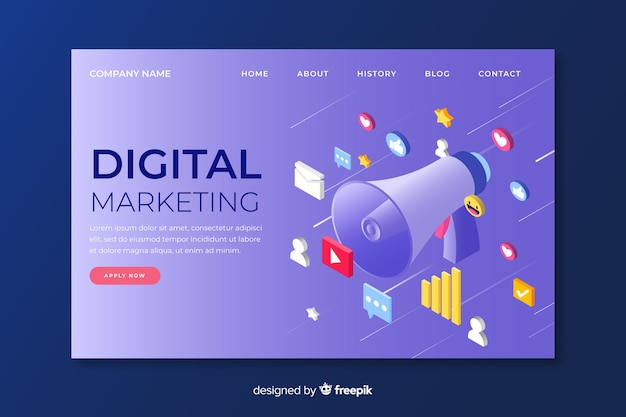 Digitale marketing bestemmingspagina in isometrisch ontwerp Gratis Vector