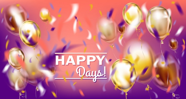 Disco partij violet afbeelding met matallic ballonnen en folie confetti Premium Vector