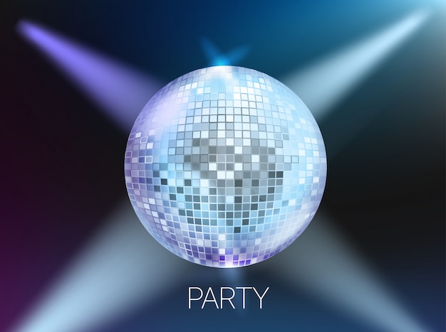 Disco party banner lay-out, kaartsjabloon met copyspace Premium Vector