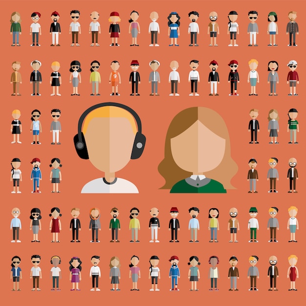 Diversiteitsgemeenschap mensen vlak ontwerppictogrammenconcept Gratis Vector