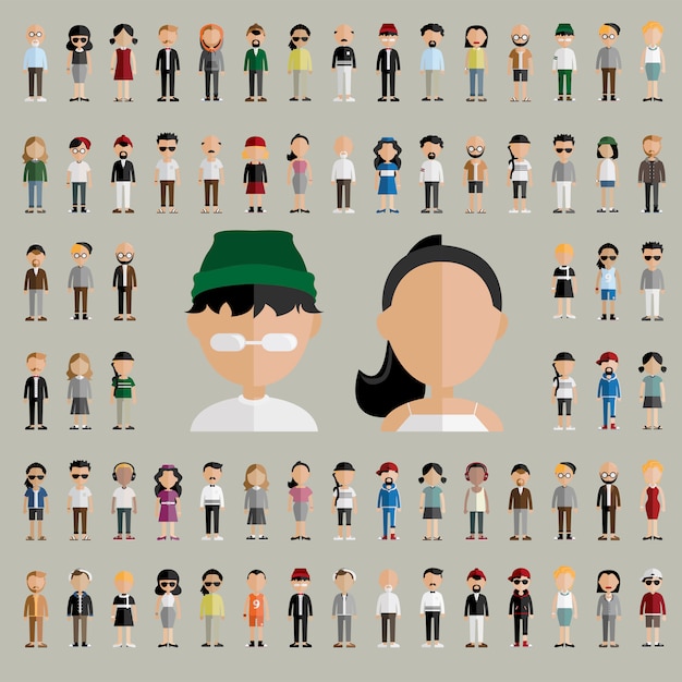 Diversiteitsgemeenschap mensen vlak ontwerppictogrammenconcept Gratis Vector
