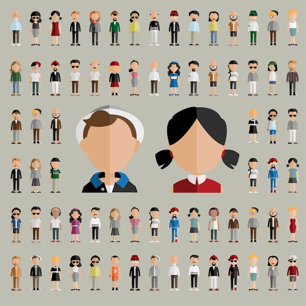Diversiteitsgemeenschap mensen vlak ontwerppictogrammenconcept Gratis Vector