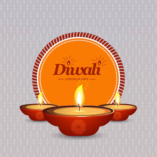 Diwali-ontwerp lichte achtergrond en typografievector Gratis Vector