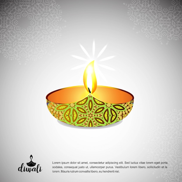 Diwali-ontwerp lichte achtergrond en typografievector Gratis Vector