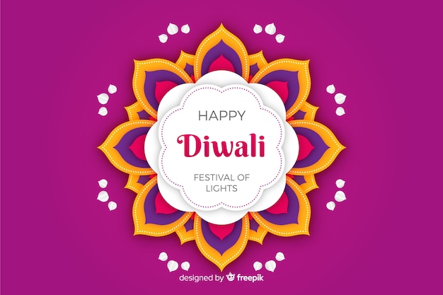 Diwali violette achtergrond in document stijl Gratis Vector