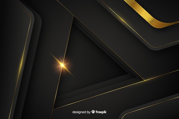 Donkere achtergrond met gouden abstracte vormen Gratis Vector