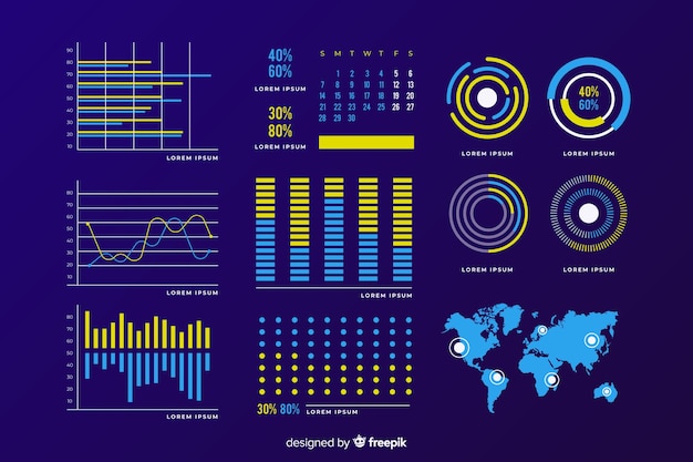 Donkere dashboardelementcollectie Gratis Vector