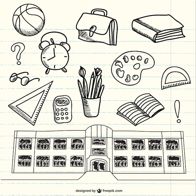 Doodles van schoolbenodigdheden op notebook Gratis Vector