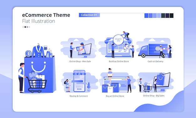 E-commerce of online winkelen thema in een vlakke afbeelding Premium Vector