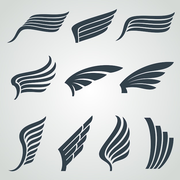 Eagle En Engelenvleugels Pictogrammen Geisoleerde Vlucht Heraldische Symbolen Premium Vector