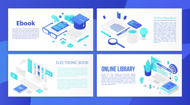 Ebook banner set, isometrische stijl Premium Vector