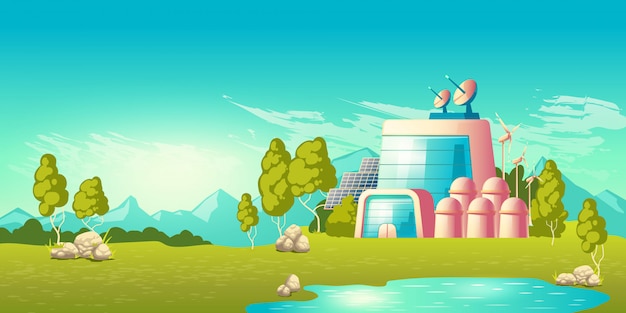 Ecologische krachtcentrale gebouw cartoon vector Gratis Vector