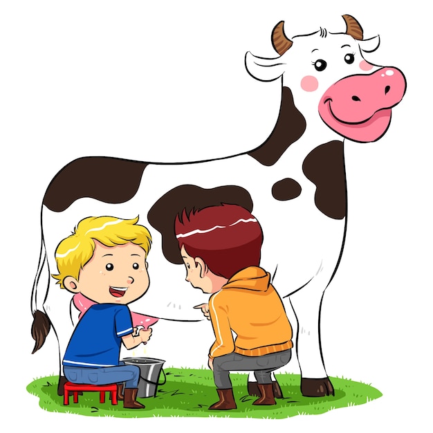 Een koe melken | Premium Vector