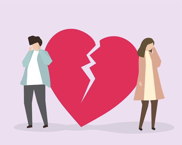 Een paar dat wegens een gebroken hartillustratie schreeuwt Gratis Vector