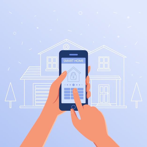 Een smartphone met smart home-instellingen en controllersysteem. Premium Vector