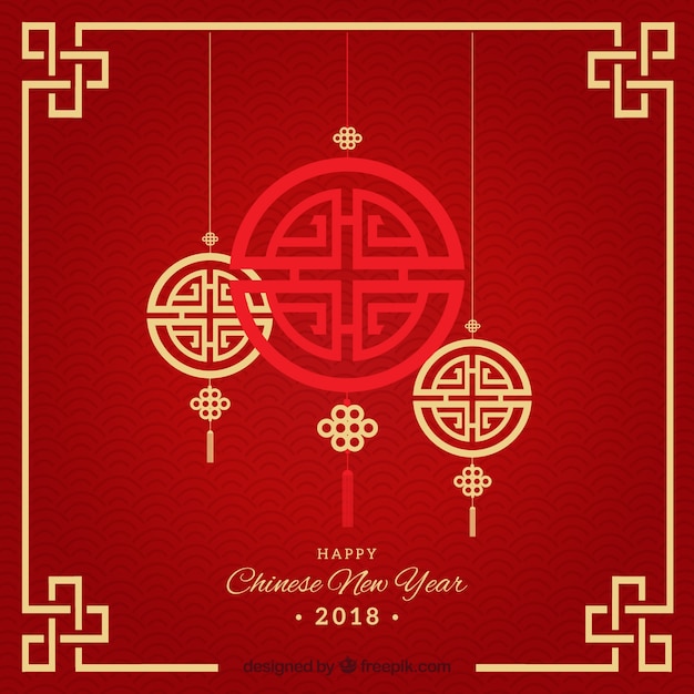 Elegant rood chinees nieuw jaarontwerp Gratis Vector
