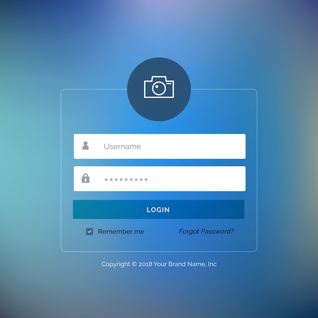 Elegant ui login formulier ontwerp op onscherpe achtergrond Gratis Vector