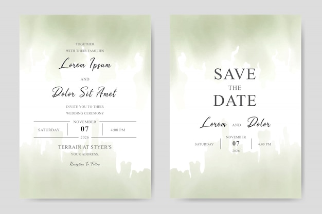 Elegante aquarel bruiloft uitnodiging sjabloon kaart Premium Vector