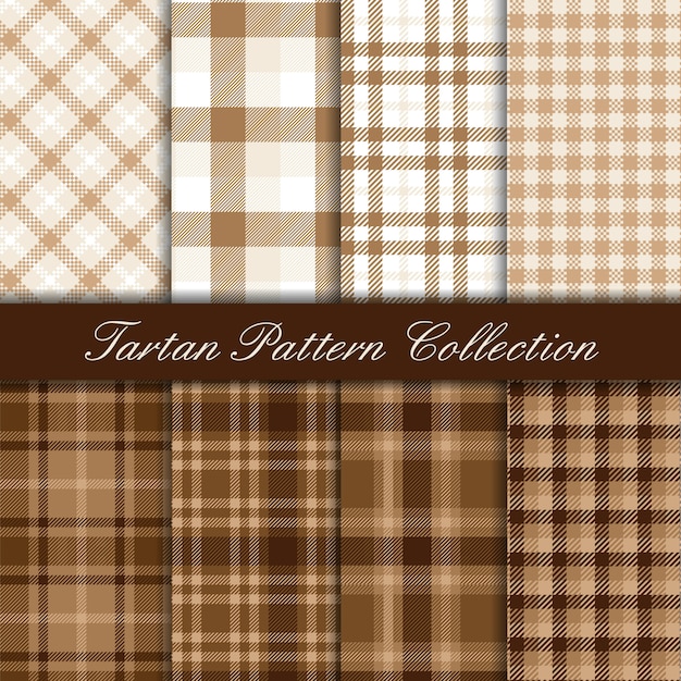 Elegante bruine en witte collectie tartan naadloze patronen Premium Vector