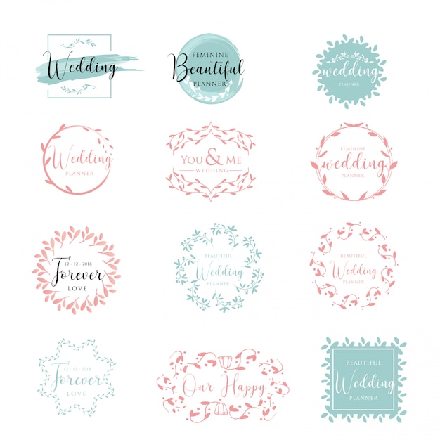 Elegante en vrouwelijke bloemencollectie bruiloft logo Premium Vector