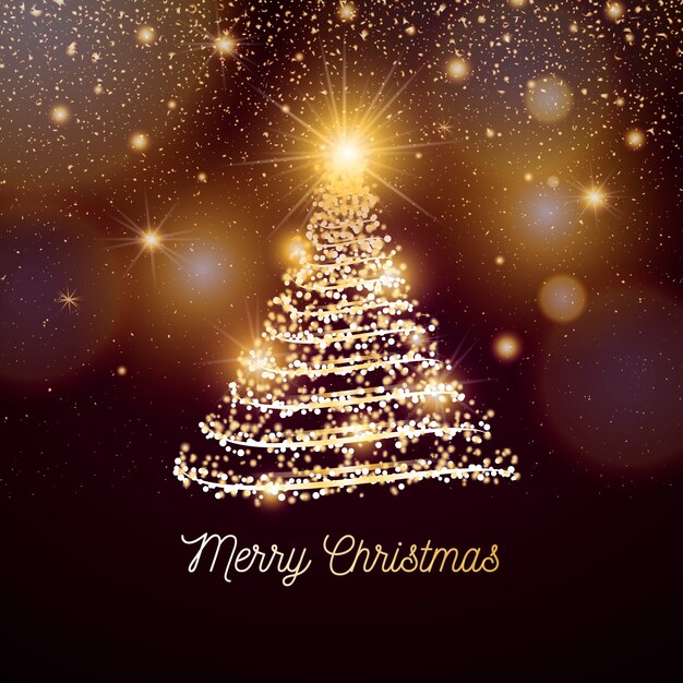 Elegante kerstbanner met gouden lichten Gratis Vector