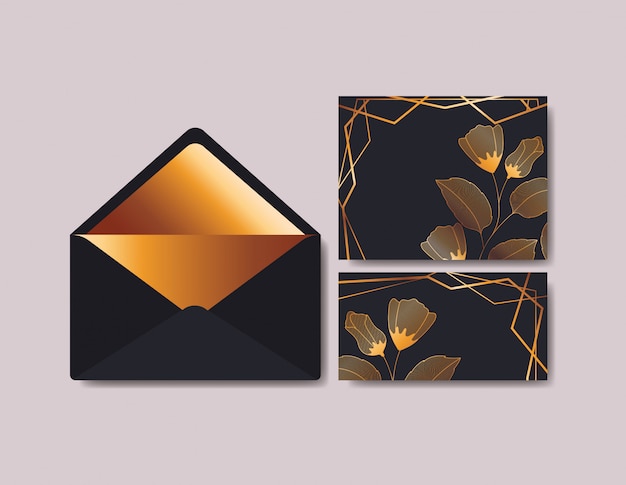 Envelop met uitnodiging en bloemendecoratie Gratis Vector