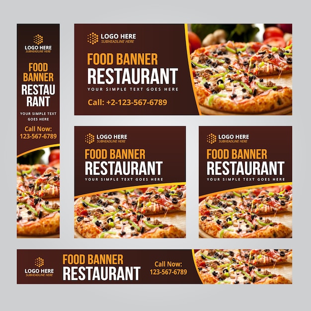 Eten restaurant business web banner set vector sjablonen Premium Vector