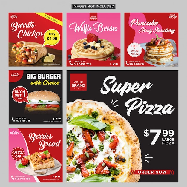 Eten sociale media bericht ontwerpsjabloon Premium Vector