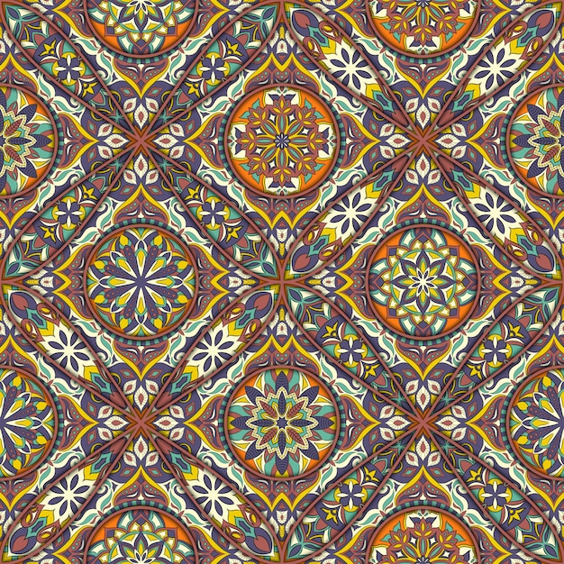 Etnisch bloemen naadloos patroon met uitstekende mandala-elementen. Premium Vector