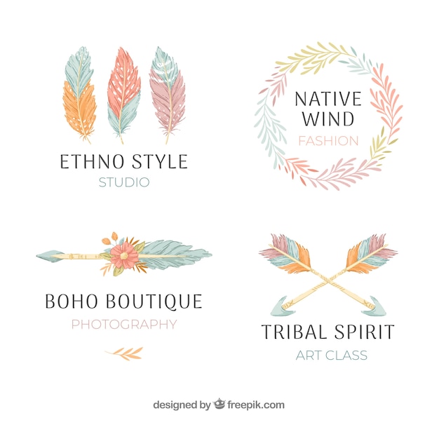 Etnische logo-collectie Gratis Vector