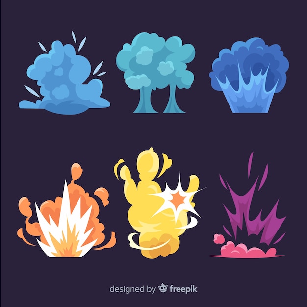 Explosie-effect collectie cartoon design Gratis Vector