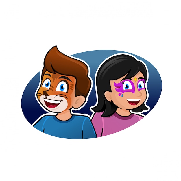 Face schilderij kinderen logo concept Premium Vector