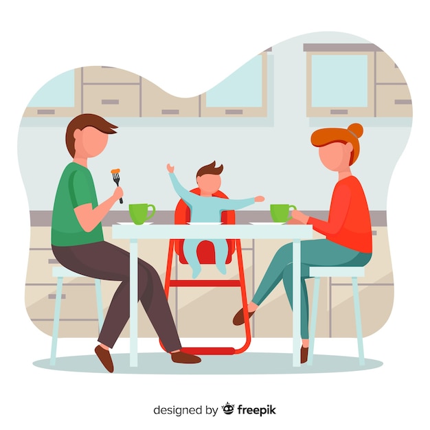 Familie zit rond de tafel Gratis Vector