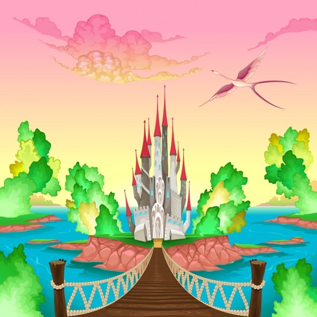 Fantasie landschap met kasteel ergens in mij vector illustratie Gratis Vector